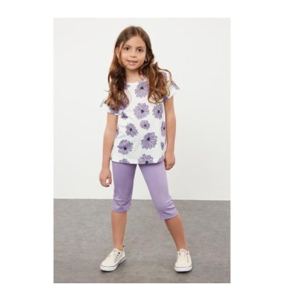Trendyol Ensemble Fille Lilas Bas En Maille Motif Cœur - TKDSS24AU00031