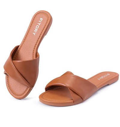 فيتوري صندل مسطح عصري للنساء مع شبشب جلد ناعم